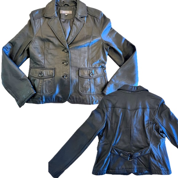 Kenneth Cole Reaction Jackets & Blazers - Kenneth Cole Reaction Black Leather Women’s Jacket Sz XL  Back Buckle Detail